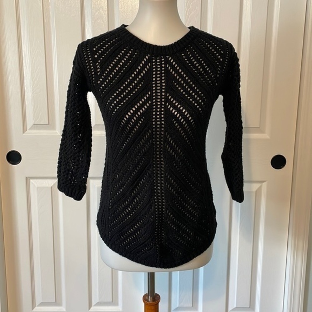 Andrea Jovine crochet/knit black three quarter sleeve sweater, GREAT CONDITION